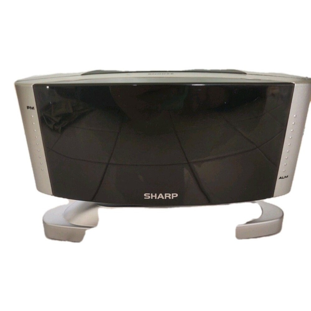 Digital Alarm Clock Sharp Model SPC033 Clock with Swivel Case Silver Works